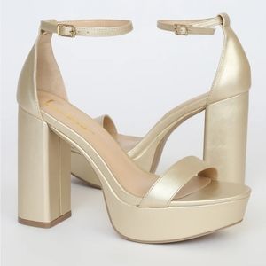 Lulus gold, platform ankle strap heels, 7.5